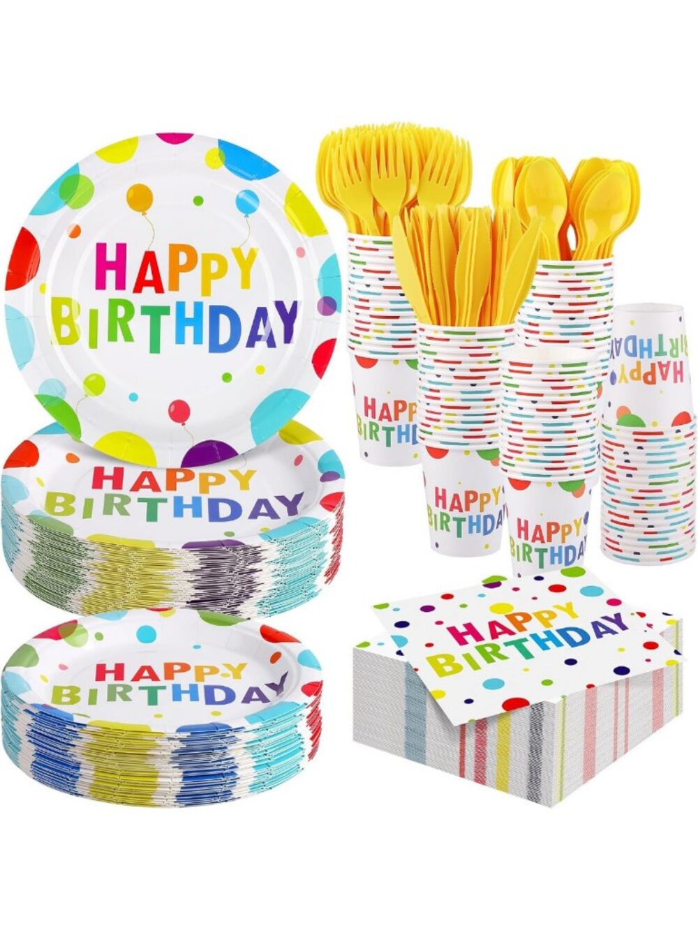 400-Piece Birthday Party Decorations Set - Plates, Cups, Napkins & Tableware for